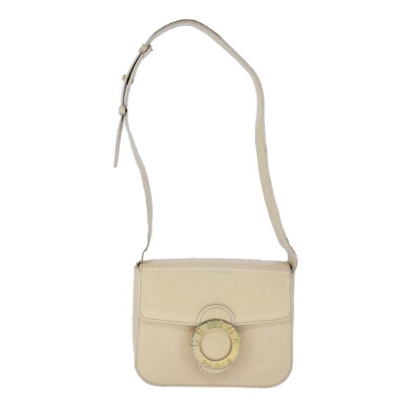 CELINE Circle Shoulder Bag Leather Beige Gold Auth 102742 - Picture 9 of 15